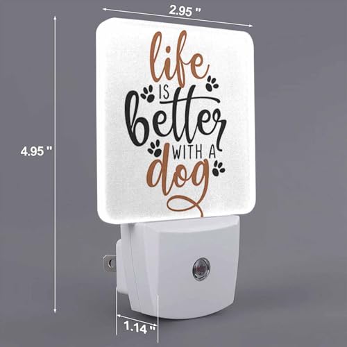 Image of LED Night Light,Life Is Better With Dog Funny Saying Dog Paw LED Night Light Plug into Wall with Dusk to Dawn Light Sensor White Energy Efficient Nightlight for Bedroom Hallway Living Room Kitchen