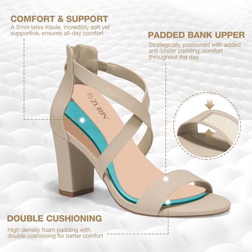 Image of ZURIN Women's Strappy Block Heels Chunky High Heels Sandals Open Toe Ankle Strap Pumps Dress Shoes for Wedding Bridal Evening Party Prom