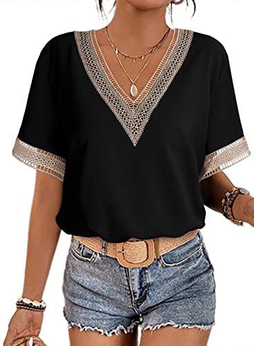 Dokotoo T Shirt Damen V Ausschnitt Sommer Kurzarm Oberteile Spitzen...