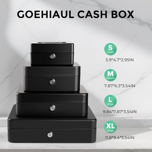 Image of Small Cash Box with Money Tray and Lock, Metal Cash Lock Box with Key, Petty Cash Box for Money 5.9 x 4.7 x 3.1 Inches Black