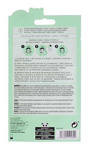 Oh K! Soothing Cucumber Sheet Mask for Sensitive Skin, Hydrating and Reduces Redness, Biodegradable, Vegan and Cruelty Free, 27g - Image 2