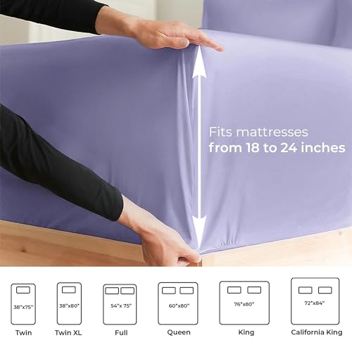 Extra Deep Full Sheet Set - 6 Piece Breathable & Cooling Sheets - Hotel Luxury Bed Sheets Set - Easy & Secure Fit - Soft, Wrinkle Free & Comfy Sheets Set - Lavender Sheet Set w/Extra Deep Pockets - 3