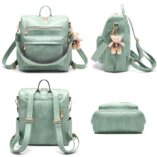 Image of Soperwillton Women Backpack Purse Shoulder Handbags Travel Bag Set 2pcs | Soft PU Leather,Large Capacity,Many Pockets,with a Functional Wallet,with a Detachable Shoulder Strap,Multipurpose Design