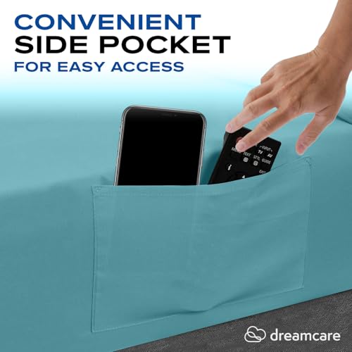 Image of DREAMCARE Full Size Sheets - Cooling Sheets - 4pcs Set - up to 15 inch Deep Pocket Full Sheet Set - Sheets Full Size Bed - Soft & Long Lasting 100% Fine Brushed Polyester with Side Pocket - Spa Blue
