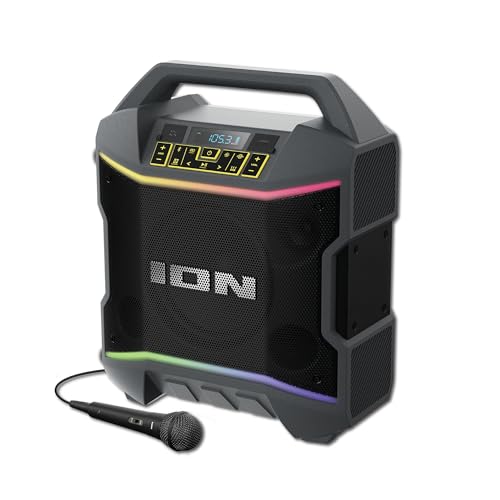 ION Audio Party Boom Plus Rechargeable Bluetooth Speaker with Microphone, Light Effects, Bass and FM Radio (Renewed)