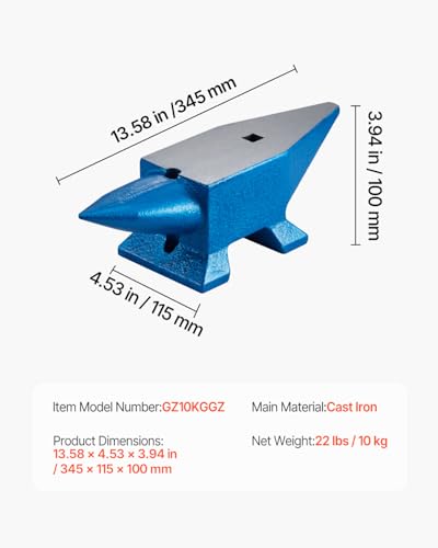 VEVOR Single Horn Anvil, 22Lbs Steel Anvil Blacksmith for Sale Forge Steel Tools with Round and Square Hole and Equipment Anvil, Rugged Blacksmith Jewelers Durable and Robust Metalsmith Tool - Thumbnail 3