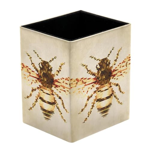 VAPOKF Portalápices para escritorio, retrato de abeja de miel de formas geométricas, impresiones, soportes para bolígrafos, brochas de maquillaje, almacenamiento de suministros de papelería de