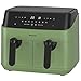 Price comparison product image EMtronics EMAFDD9LSG Dual Air Fryer Extra Large Family Size Double XL 9 Litre 8 Adjustable Pre-Set Menus for Oil Free & Low Fat Healthy Cooking, Easy Clean Metal Interior, 99-Minute Timer - Sage Green