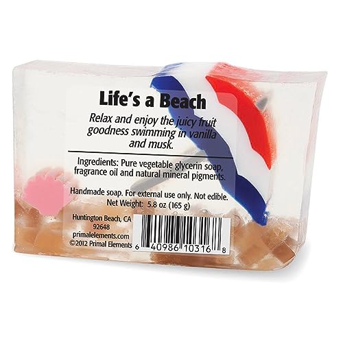 Primal Elements Glycerin Bar Soap | Helps All Skin Types, Sensitive, Oily & Dry Skin | No Parabens, Vegan, Gluten Free, 100% Vegetable Base - (Life's A Beach, 1-Pack) #TOP1