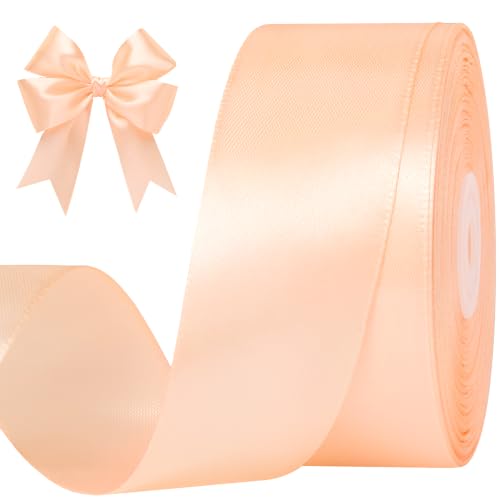 CLUEWR Peach Satin Ribbon, 1-1/2 Inches, 50 Yards