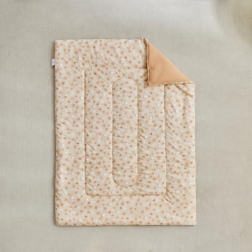 Image of DuShow Toddler Bedding Set for Girls and Boys,4 Piece Bed-in-a-Bag Toddler Comforter Sets,Orange Floral Crib Bedding Sheets Set,Include Quilt Comforter,Flat Sheet,Fitted Sheet,Pillowcase