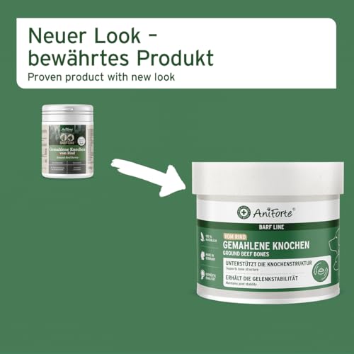 AniForte gemahlene Knochen bekannt als Fleischknochenmehl für Hunde und Katzen 500g - Natürliches Calcium für Knochenaufbau & Gelenke, Reines Knochenmehl vom Rind als Futter & Barf Ergänzung