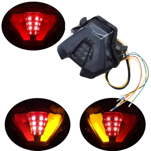 Image of MZS Motorcycle Tail Light LED Turn Signal Integrated for MT07 2021-2024 | Rear Blinker Running Taillight Assembly, Stop Brake Light, Waterproof Dustproof Smoke Lens, Amber Red Dual Color Lamp