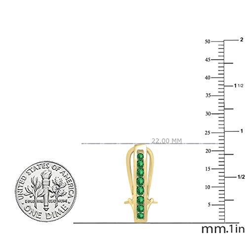 Round Lab Created Emerald Ladies Ladies J Shape Hoop Earrings, 18K Yellow Gold #TOP1