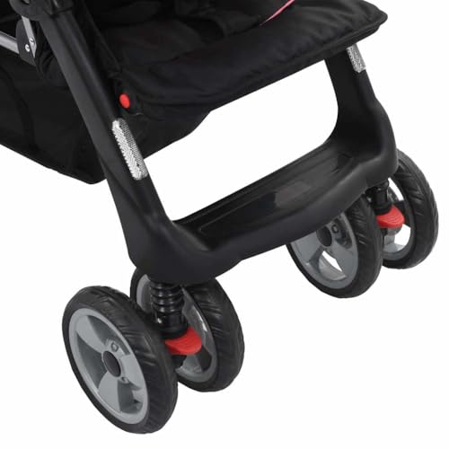 Miniatura 6 de Vidaxl Carrito Para Dos Bebés Tandem Rosa Negro De Acero Cochecito De Mellizos Ajustable Transporte Ligero Versátil Compacto Práctico Cómodo Plegable