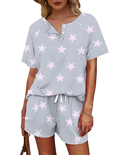 Image of WIHOLL Two Piece Outfits for Women Lounge Sets Button Down Top and Shorts Set Sweatsuits with Pockets