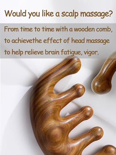 Wooden Scalp Massager & Head Massager, Natural Green Sandalwood Wide Tooth Comb for Scalp Care, Hair Growth, Stress Relief & Relaxation, Handheld Wood Therapy Massage Tool - Image 3