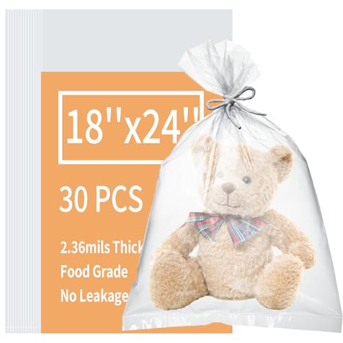 Plastic Flat Open Poly Bags 18 x 24 inch Clear Plastic Bags 30 Count Reusable Flat Open Storage Bags for Proofing Bread Dough Packaging Storage Clothes Craft Gift - 2.36 Mil Thick