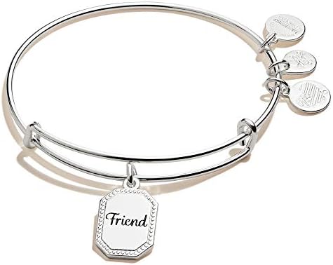 Alex and Ani Because I Love You Friend Expandable Wire Bangle for Women, United by Soul, Let The Good Times Roll Charm, Shiny Antique Silver Finish