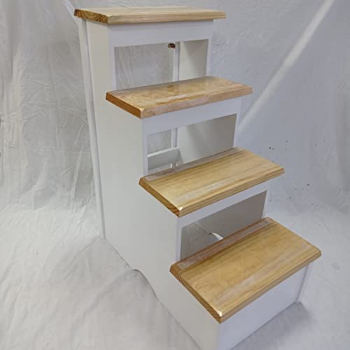 la iberica Échelle 4 marches. Bois. Blanc avec marches vernies. Hauteur 80 x 65 x 40 cm