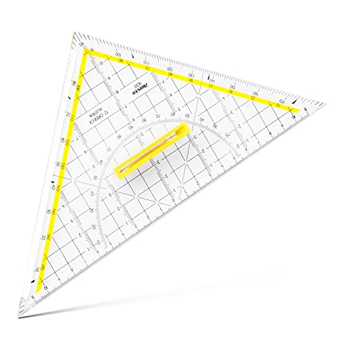 Aristo AR17679B TZ-Dreieck AR1650/4 mit passender Geosaver Schutzhülle (Dreieck Hypotenuse 25cm, Tuschenoppen und Facetten, lösbarer Griff, Hülle mit Ordnerleiste, Kunststoff) rot, transparent