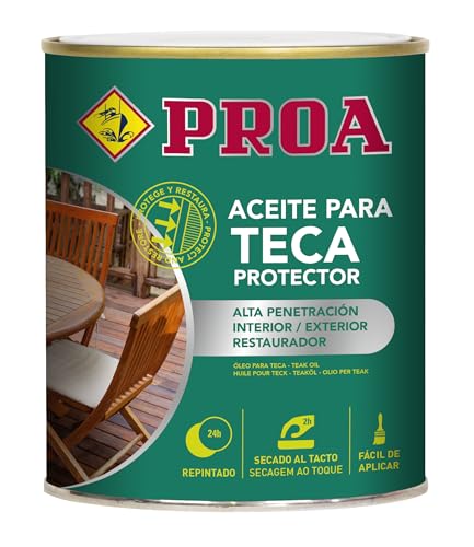 Aceite para Teca. PROA. Protección y nutrición para la madera. Renueva tus muebles de jardín.. Transparente. 750 ML.