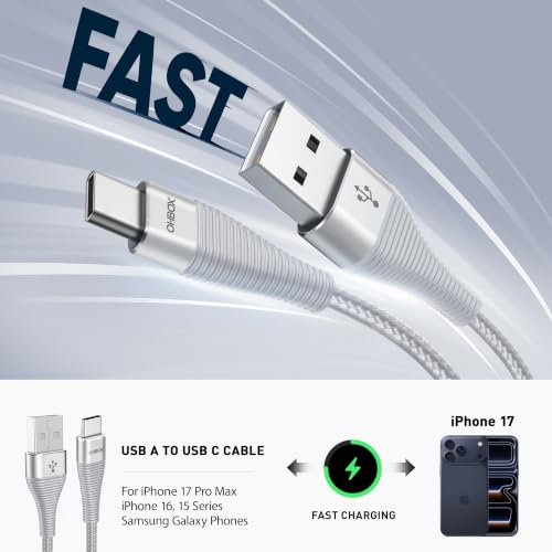 Image of Extra Long USBC Cable 15FT, Type C Cable Fast Charging Cord USB C Charger | Durable Heavy Duty Phone Charger Cable for iPhone 17 16 15, iPad Pro, Air, Mini, Samsung Galaxy S26, Z Flip 7, Pixel - Silver