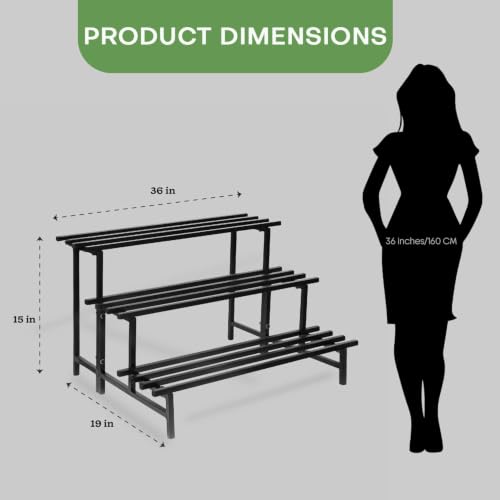Image of Pivalo 3-Tier Rectangular Plant Stand Anti-Rust Metal Shelf Flower Pot Holder Outdoor & Indoor Planters Gamla Stands for Balcony & Living Room Home Decor (Set of 1, Black)