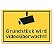 Achtung Videoüberwachung Schild (30x20 cm Kunststoff) - Warnschilder und Hinweisschilder - Grundstück Wird Videoüberwacht Schilder (Gelb)