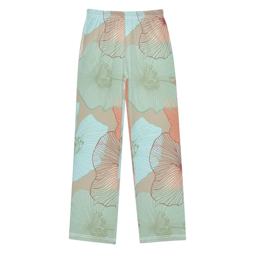 J JOYSAY Floral Hibiscus Blossom Beige Pajamas Pants Soft Long Pajama Bottoms Lounge Sleep Pants Size S-XL