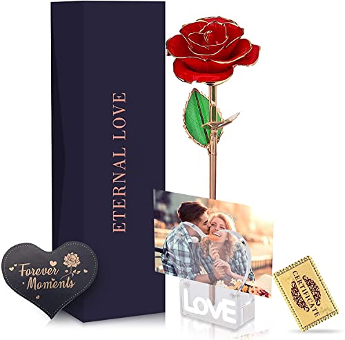 Rose Plaqué Or 24k, Rose Eternelle pour Femme Mère Amoureux Rose Dorée avec Support Carte Certificat Cadeau Saint Valentin Anniversaire Cover