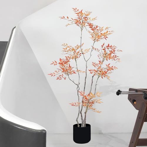 人工観葉植物 大型、フェイクグリーン 70-240cm、フェイク植物おしゃれ 装飾、造花 インテリ ア、鉢植え 葉、パキ ラ 多幸の 木、ヤシの木、モンステラ、オフィス、室内 装飾、鉢植え 植木、シンプ ル、ギフ ト、新築祝い (レッドナンテン, 180x