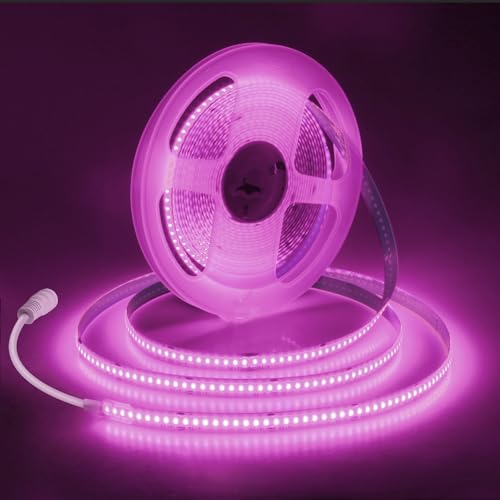 ALITOVE 12V COB Pink LED Light Strip 1600LEDs Uniform Glow Flexible Indoor LED Accent Lights 16.4ft Strong Adhesive LED Tape Light for Bedroom Bar Gaming Wall Decor(No Power Adapter & Dimmer)