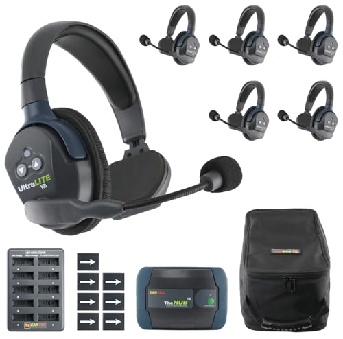 EARTEC HUB6S Ultralite-HD 6 Person Full Duplex Wireless Intercom Headset Communication System, Single Ear Headsets, Up to 1000ft Range, U.S. Company