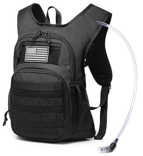 wotony Hydration Backpack with Water Bladder for Hiking Tactical Hydration Pack for Men Women Molle Water Backpack for Hiking (Black, 2L-Bladder)