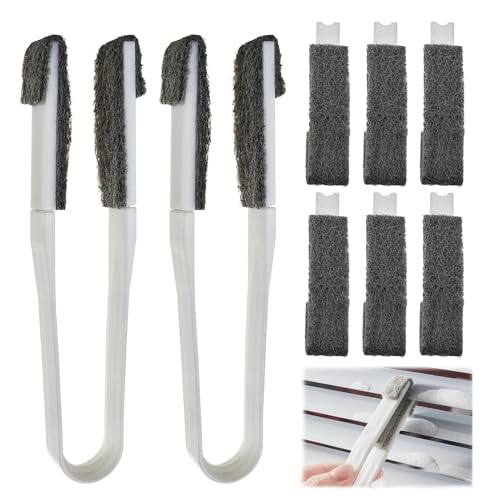 Paquete de 2 plumeros para persianas, cepillo limpiador de persianas de ventana, mini herramientas de limpieza de persianas con 12 esponjas de cabezal de repuesto
