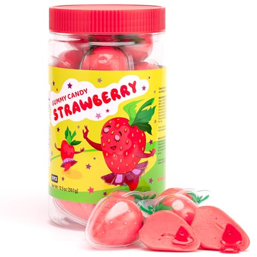 Gummy Candy - Large Jelly Filled Gummies - Strawberry Candies Filled with Starwberry Jam - 17 Pcs Individually Wrapped Candy Gummies in Jar - 1.18 Inches Big Fun Kids Candy - Easter Egg Candy