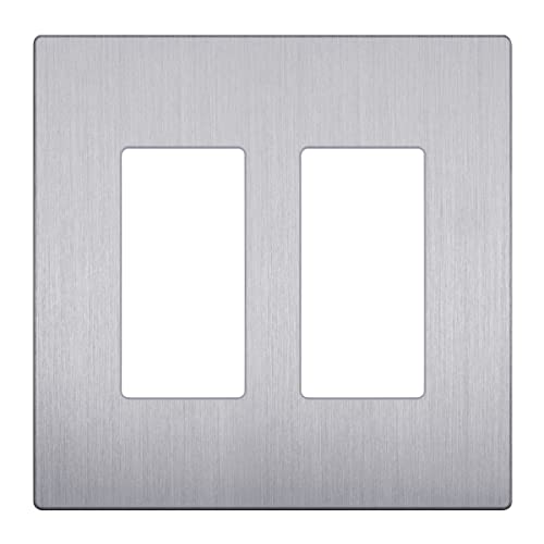 Image of LIDER Decorator Switch Cover, Screwless Wall Plate, Mid-Size 2-Gang 4.88 inch x 4.92 inch, LSWP-32M-BSV, UL Listed, Thermoplastic, Brushed Silver, 1-Pack