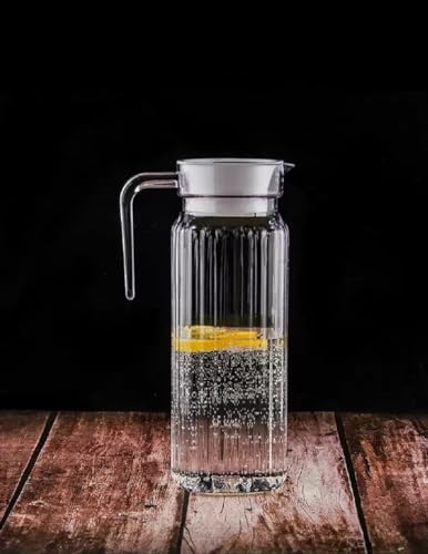 Image of Premium 1100ml Glass Water Jug with Plastic Lid & Handle Beverage Carafe for Home, Office, Etc. | Pitcher for Serve Water, Milk, Juice, Beverage, Chaas, Cocktail (Stright JUG 1.1 Liter)
