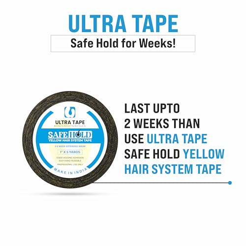 Image of Yellow Hair Patch Adhesive Cotton Tape 1 Inch X 5 Yards Strong Hold | Double Sided Wig & Hair System Tape, Water & Sweat Resistant, Skin Friendly, Holds 7-14 Days, Easy To Apply & Remove