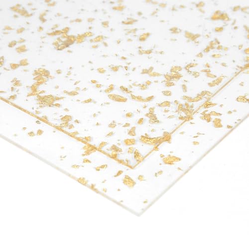 Image of Jadeshay 2-Pack Glitter Acrylic Sheets, 12x12 Inch 1 /8 inch Thick Clear Plexiglass Panels with Gold Foil, Ideal for DIY Crafts & Signs