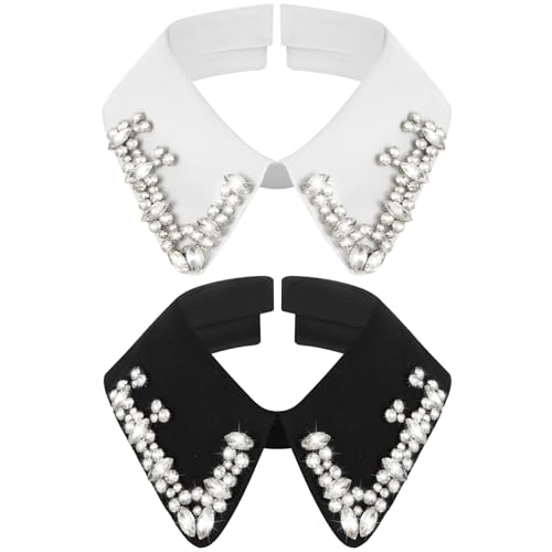 Geyoga 2 Pcs Dickey Rhinestones Collar for Women Detachable Fake False Collar Choker White Black (Classic Style)
