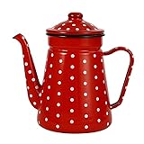 YHWD Retro Kaffeekanne Emaille, Wasserkocher Nostalgie Teekanne Emaille Geschirr, Wasserkessel Induktion Milchkanne, Kaffeekanne Thermo für Gasherd und Induktionsherd Rot 1.5l