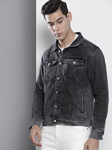 Image of The Indian Garage Co Men Slim Fit Solid Denim Trucker Jackets