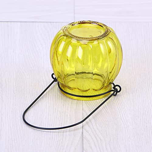 Uonlytech Vintage Decor Glass Votive Candle Holder For Home, Yellow Pumpkin Tea Light Holders Hanging Glass Cup Candlestick Tabletop Ornament For Festival Wedding Party Home Decor #TOP3