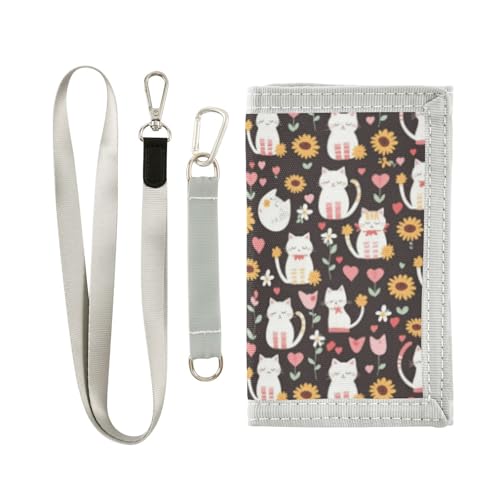 Wusikd Cute Cats Kids Wallet for Boys Girls Sunflowers Hearts Toddler Trifold Wallet Novelty Wallet for Teens Women Men