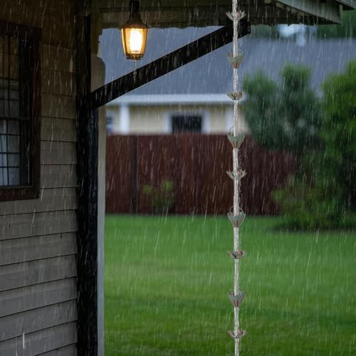 giole 10.3FT Lotus Rain Chains for Gutters, Rain Chains with 16 Cups, Adjustable Rain Catcher Chain for Outside, Replacement Downspout for Gutters, Eaves, Drainage