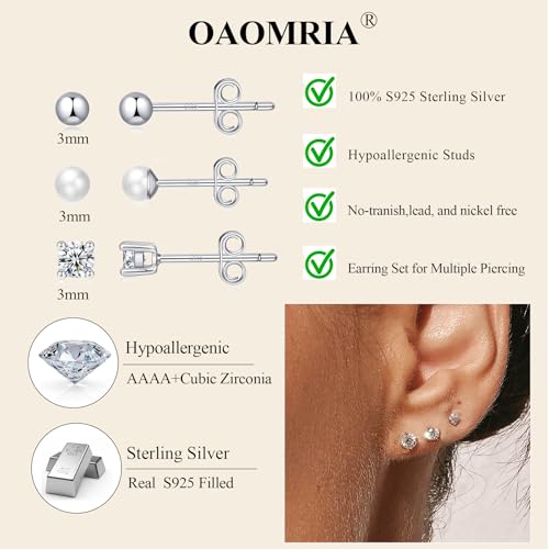 925 Sterling Silver Earrings Studs for Women Tiny Ball Opal Cubic Zirconia Hypoallergenic Earrings Set Small Stud Earring Sets for Multiple Piercing3