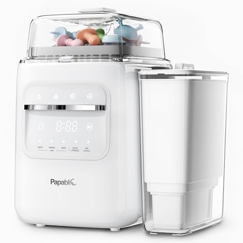 Papablic SafeguardPlus Baby Bottle Washer with Water Purification, 8 Bottles Capacity, 12-Min Fast Wash, 360° Deep Clean Bottle Washer &Sterilizer &Dryer for Bottles, Pump Parts, Baby Essent