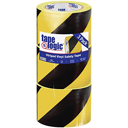 Tape Logic (3 Pack) 3 Inch x 36 Yards, Multipurpose Striped Vinyl Safety Tape, Black/Yellow, Heavy-Duty 7 Mil Thick - Moisture/Grease Resistant, Floor Marking and Social Distancing